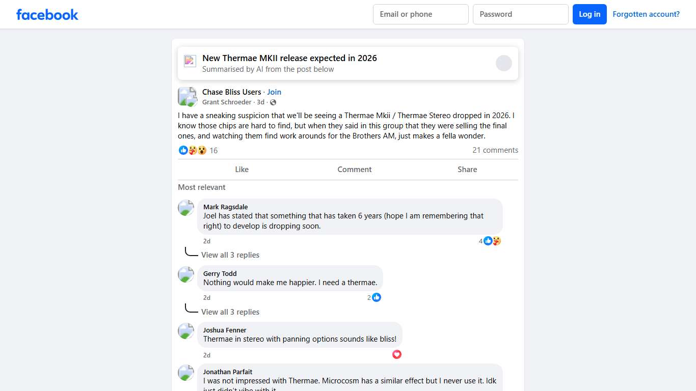 Chase Bliss Users | I have a sneaking suspicion that we'll be seeing a Thermae Mkii / Thermae Stereo dropped in 2026 | Facebook