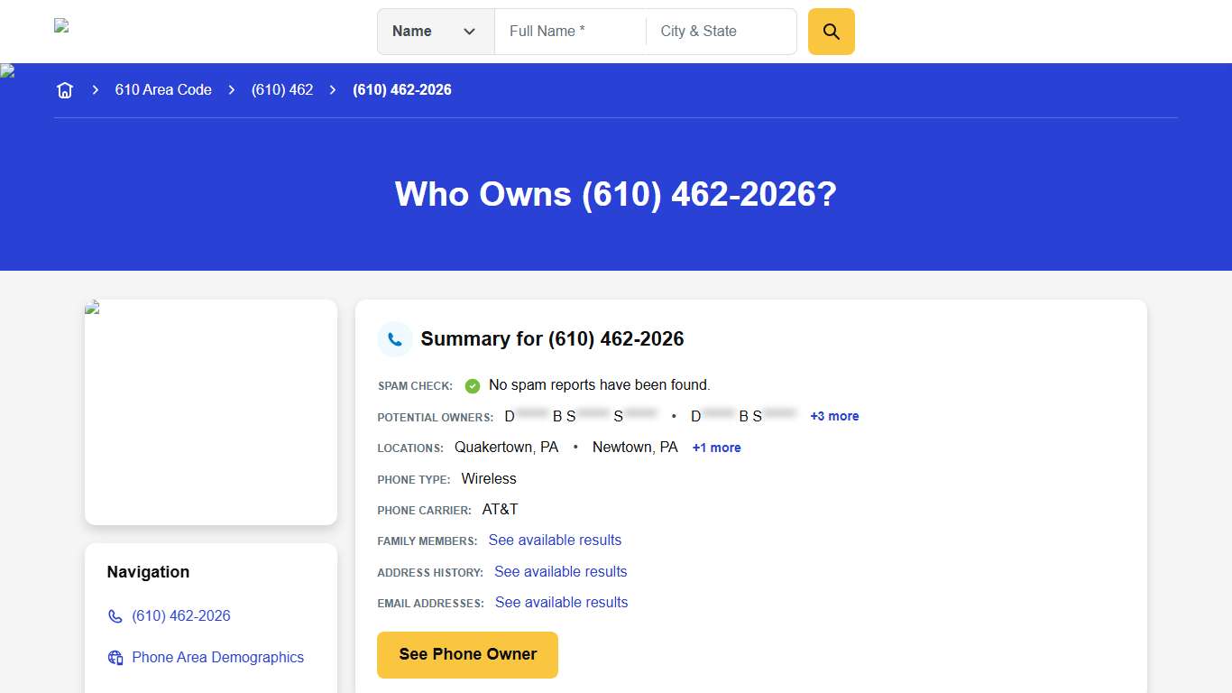 (610) 462-2026 | Reverse Phone Lookup | Anywho